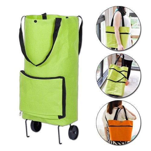 Túi đi chợ thông minh, gấp gọn, có bánh xe kéo - Xanh