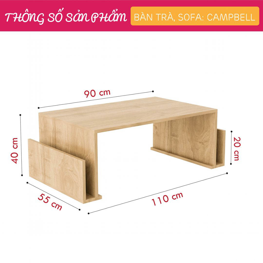 Bàn trà bàn sofa phòng khách bằng gỗ công nghiệp SMLIFE Campbell