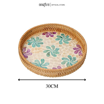 Khay mây khảm trai ONGTRE cao cấp, đựng đồ đa năng - OTK3