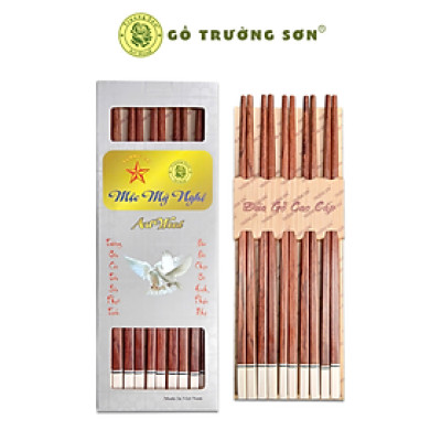 Đũa Gỗ Cao Cấp - Đũa Gỗ Cẩm Lai Ghép Đầu Trắng - Đồ Gỗ Nhà Bếp Thương Hiệu Trường Sơn (10 Đôi / Hộp)