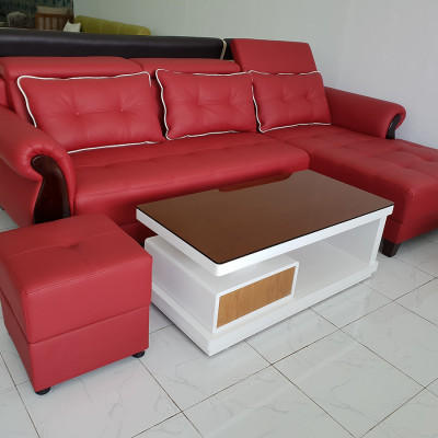 Sofa da góc L Tundo 2m7 x 1m7 màu đỏ đầu bật