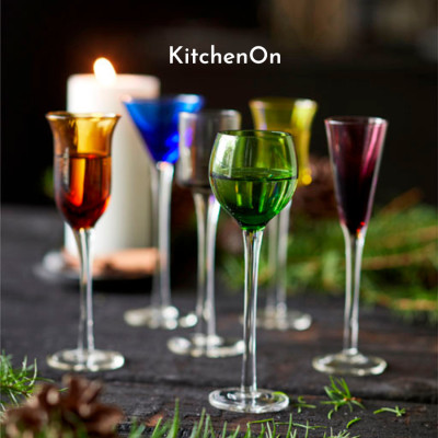 Bộ 6 ly uống shot, nhiều màu. Nhãn Lyngby Glas Đan Mạch