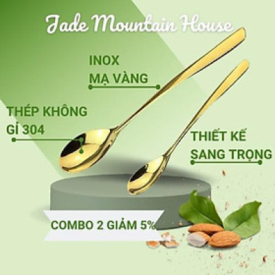 Combo 2 Muỗng Inox 304 Jade Moutain Mạ Vàng Cao Cấp Hình Thức Sang Trọng Bắt Mắt