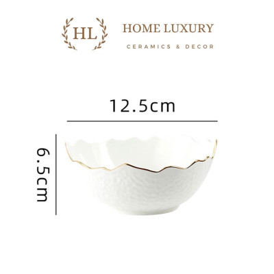 Bát Salat - Bát Cơm Miệng Hoa Sứ Kẻ Viền Vàng Vân Sần | Bát Sứ Decor Phong Cách Nhật Bản Hoa Anh Đào Cao Cấp