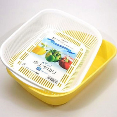 Combo bộ khay đựng rau củ Nakaya có chậu lót phía dưới ( hình tròn & hình chữ nhật )- Hàng nội địa Nhật Bản