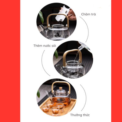Ấm pha trà thủy tinh quai gỗ 900ml - ANTH682