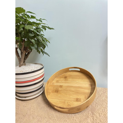 Khay tre hình tròn ONGTRE tiện dụng đa năng có tay cầm