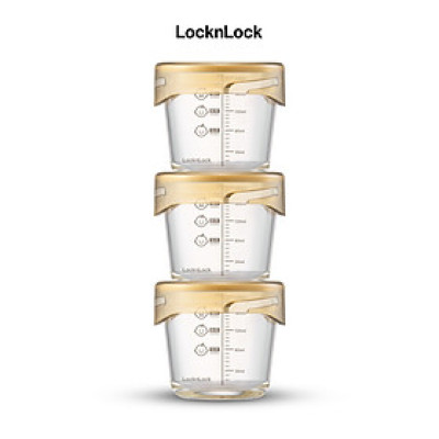 Bộ 3 hộp thủy tinh đựng thực phẩm cho bé LocknLock Baby Food container LLG542S3IVY - 280ml, Nắp vặn chống tràn, chất liệu không BPA an toàn cho trẻ em, có vạch chia - Hàng chính hãng