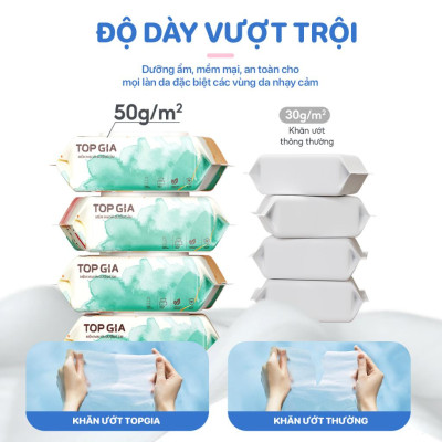 Khăn ướt cao cấp Topgia 80 tờ 15x20cm mềm mại, không mùi không parabens