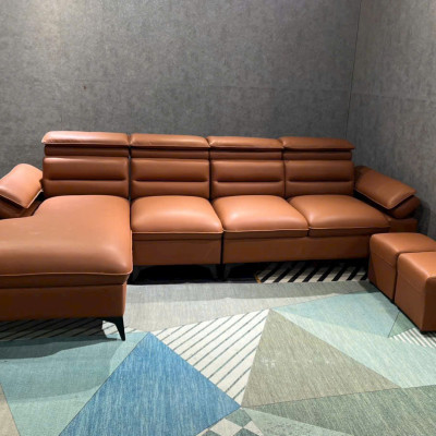 Sofa phòng khách Juno sofa da góc NK2025 đầu bật KT 3m1 x 1m8 kèm 2 đôn vuông 