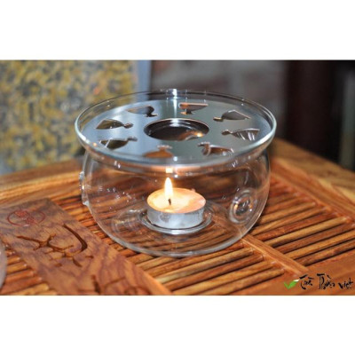 Bộ ấm chén thủy tinh 6 cốc kèm khay và đế châm nến tròn
