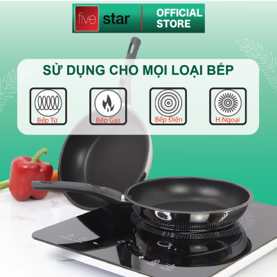 Bộ nồi inox và chảo chống dính cao cấp Fivestar 4 món 3 đáy từ , nắp kính ( tặng 1 sạn inox )