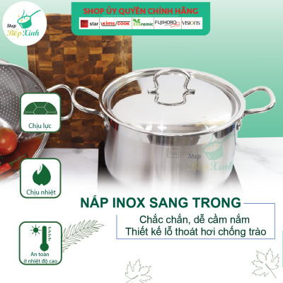 Bộ xửng hấp 3 đáy từ inox 430 Fivestar standard nắp inox 32cm ( tặng 2 muỗng canh )