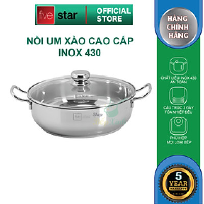 Nồi lẩu um xào đa năng đáy từ Five star nắp kính