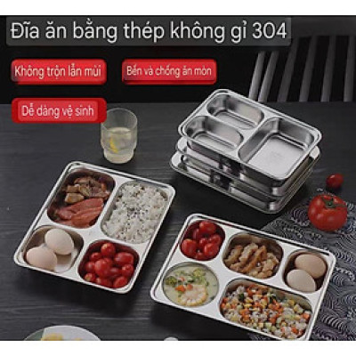 Khay Đựng Cơm Thức Ăn Inox 5 Ngăn Và 4 Ngăn sâu lòng - Khay Cơm Inox 304 ( Tùy Chọn Nắp Khay )