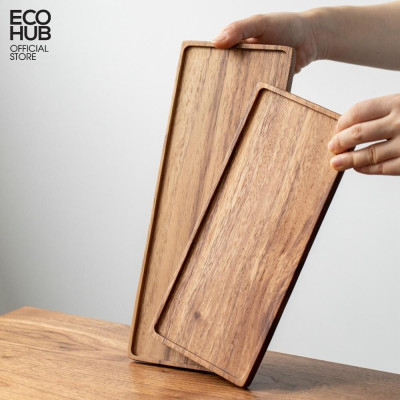 Khay gỗ chữ nhật nhỏ ECOHUB đựng đồ ăn nhẹ, cà phê E00316