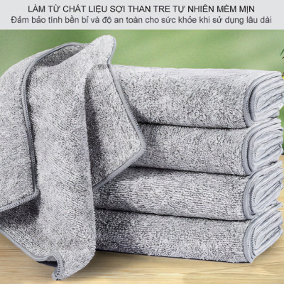 Set 10 khăn lau đa năng nhà bếp sợi than tre mềm mại siêu thấm hút kháng khuẩn 25cm - Hàng chính hãng