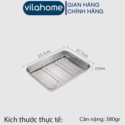 Khay Nướng Inox 304 Dày Dặn Kèm Vỉ Hấp Hình Chữ Nhật Dùng Nướng Bánh, Thực Phẩm - HÀNG CHÍNH HÃNG MINIIN