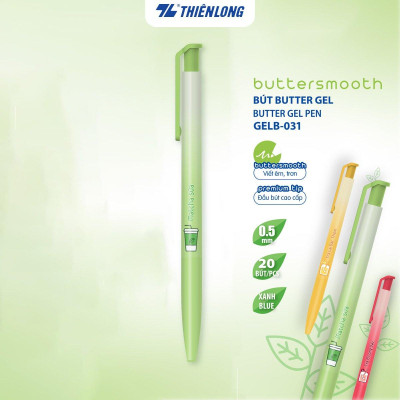 Combo 5/10/20 Bút gel B - Buttersmooth Gel Thiên Long GELB-031 - Premium Tip viết êm, trơn - Mực Xanh - Thân ngẫu nhiên