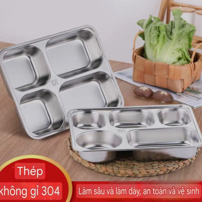 COMBO 5 BỘ KHAY CƠM INOX 5 NGĂN SÂU LÒNG INOX 304 ( TÙY CHỌN NẮP )