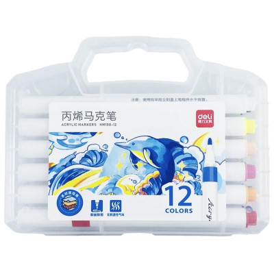 Hộp 12 Bút Lông Màu Acrylic Markers - Deli HM108-12