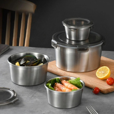 Bộ 4 Hộp Đựng Thực Phẩm Inox Kèm Nắp Nhựa Kích Thước 350ml/600ml/1000ml/2000ml