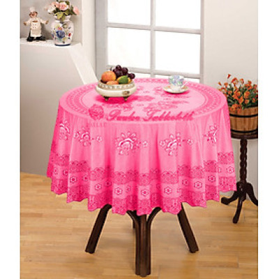 (Tặng 1 lót phần ăn 30x45 cm) Khăn Trải Bàn PAULEE 856B tròn 150cm  Hoa văn hồng, không thấm nước