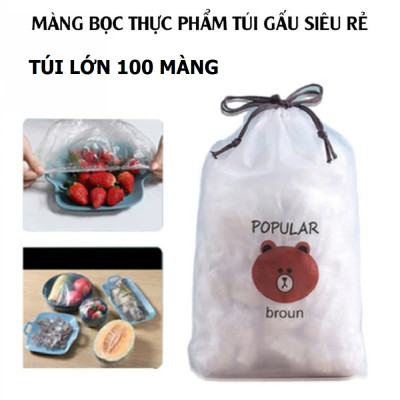 Màng Bọc Thực Phẩm Có Chun ,Túi Bọc Thực Phẩm Gấu Gói lớn Túi 100 cái, Màng Bọc Thức Ăn, Túi Gấu PE Bọc Đồ Ăn Co Giãn Tái Sử Dụng
