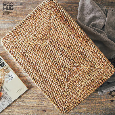 Khay mây có tay cầm ECOHUB đựng đồ, hoa quả, trang trí, decor