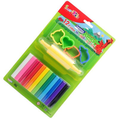 Sáp Nặn Học Tập 12 Màu Thường SMARTKIDS (4 Khuôn + 1 Cây Lăn) SK-BL12M5R