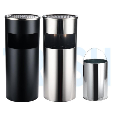 Thùng rác inox tròn, thùng rác inox gạt tàn tròn  A - 035