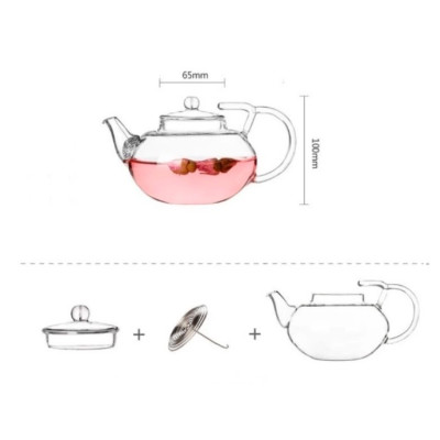 Ấm pha trà thủy tinh chịu nhiệt 450ml tay cong cách điệu