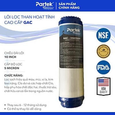 Lõi Lọc Nước GAC 10 inch Cao Cấp PARTEK P10-OCB (Granular Activated Carbon) Than Hoạt Tính Dạng Hạt Chất Lượng Cao - Hàng Chính Hãng