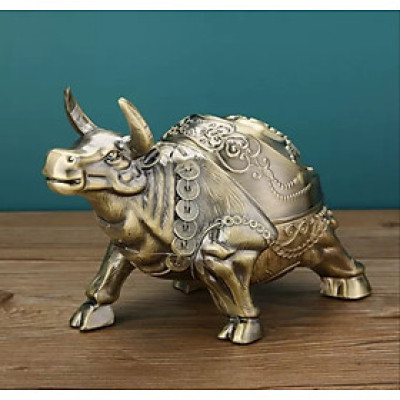 Gạt tàn hình trâu hợp kim đồng mới 4 màu tài lộc( tặng sét 4 cọ vệ sinh vòi ấm nội địa nhật )