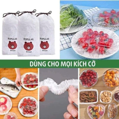 Màng Bọc Thực Phẩm Có Chun ,Túi Bọc Thực Phẩm Gấu Gói lớn Túi 100 cái, Màng Bọc Thức Ăn, Túi Gấu PE Bọc Đồ Ăn Co Giãn Tái Sử Dụng