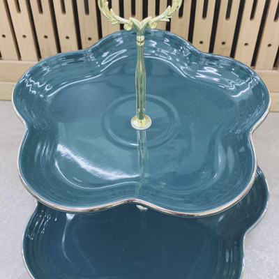 KHAY ĐỰNG BÁNH KẸO HOA QUẢ SỨ MÀU XANH CỔ VỊT HÌNH HOA 5 CÁNH CAMELIA - ANTH401