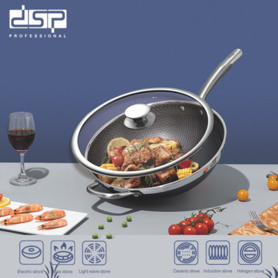 Chảo sâu lòng sử dụng công nghệ phủ chống dính là khoan khắc bề mặt inox 304 cao cấp DSP - Có 2 kích thước 32cm và 34cm - HÀNG NHẬP KHẨU