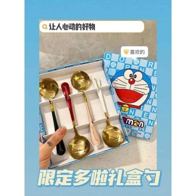 Set 4 Thìa Muỗng Doraemon Inox 304 mạ vàng Cho Bé