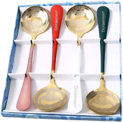 Set 4 Thìa Muỗng Doraemon Inox 304 mạ vàng Cho Bé