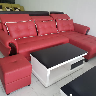 Sofa da góc L Tundo 2m7 x 1m7 màu đỏ đầu bật