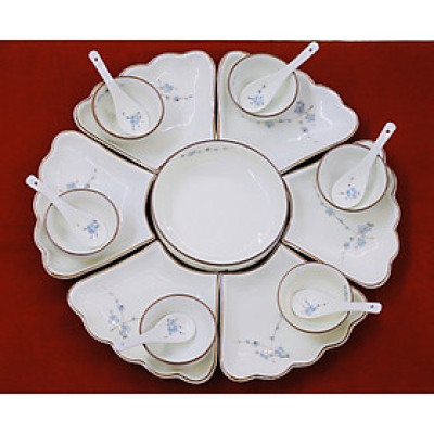 Bộ sản phẩm đĩa mặt trời hoa đào gốm sứ Bát Tràng