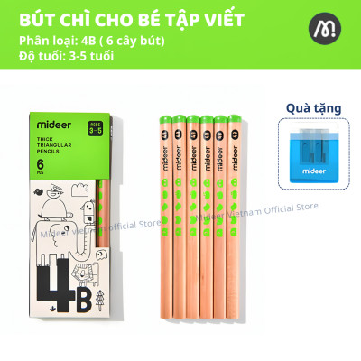 Bút Chì 2B 4B 6B Mideer cho bé tập viết cạnh tam giác Thick Triangular Pencils