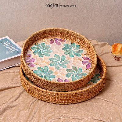 Khay mây khảm trai ONGTRE cao cấp, đựng đồ đa năng - OTK3