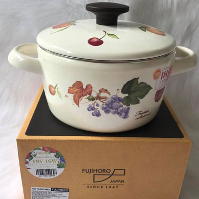 Nồi Tráng Men Hoa Văn Trái Cây Sử Dụng Bếp Từ Fujihoro FRV-16W (16cm) 