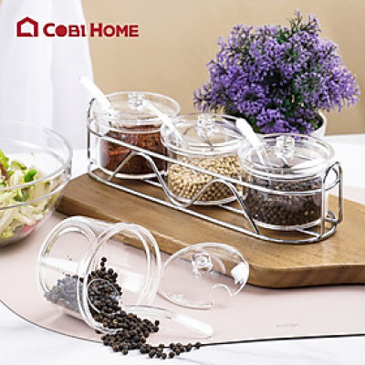 hũ đựng gia vị, lọ đựng gia vị bằng nhựa màu trắng trong cao cấp 376042/376043/376044. Nhâp khẩu phân phối chính hãng cobi home.