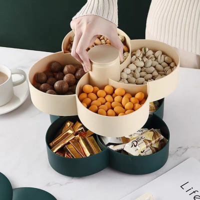 Khay đựng mứt tết Hoa Đào Tết 2 Tầng kèm lọ đựng tăn 2 in 1 - Khay đựng đồ ngày tết: Bánh kẹo, trái cây, đồ sấy...