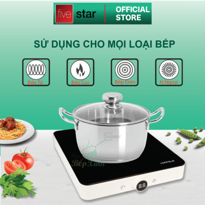 Bộ nồi inox và chảo chống dính cao cấp Fivestar 4 món 3 đáy từ , nắp kính ( tặng 1 sạn inox )