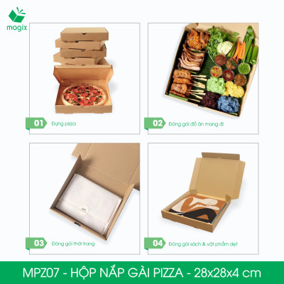 MPZ07 - 28x28x4 cm - 100 Hộp nắp gài pizza đa dụng - Hộp nắp gập, hộp carton gói hàng, hộp quà