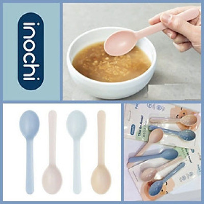 Set 02 thìa ăn cho bé Amori Inochi muỗng ăn dặm nhựa cao cấp thìa tập ăn trẻ em kháng khuẩn Ag+
