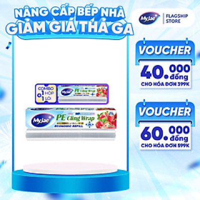 Combo 1 màng bọc thực phẩm PE + 1 lõi màng bọc  MyJae Đài Loan 30cm x 120m dạng dao cắt trượt bảo quản thực phẩm an toàn tiện lợi